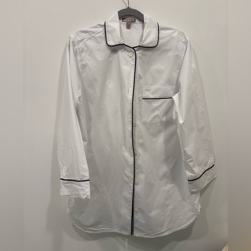 J Crew white nightshirt black trim cotton size S long sleeve button down front